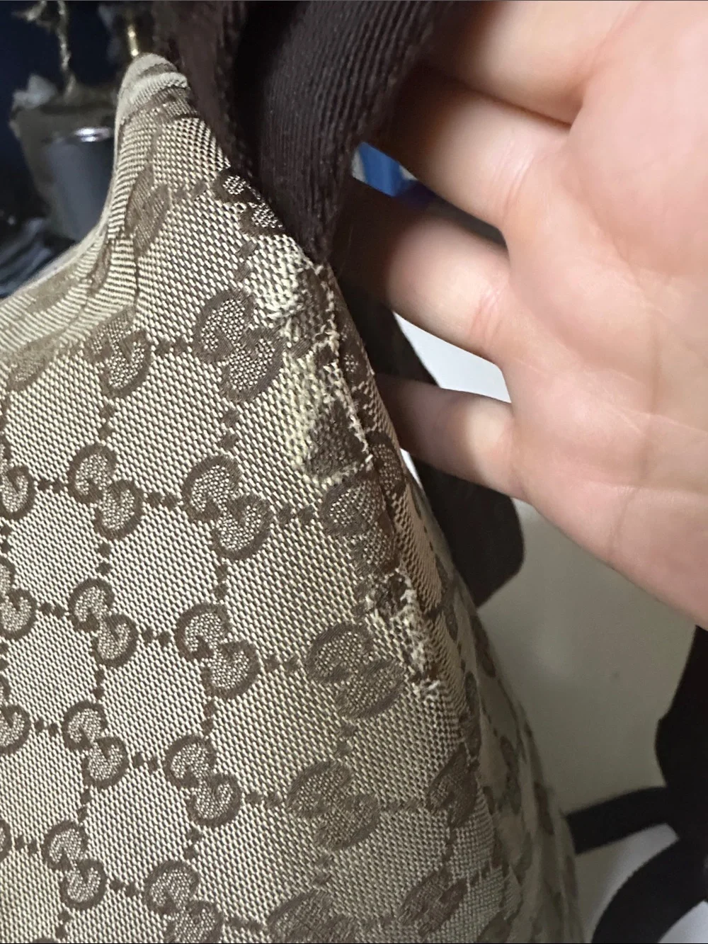 Gucci Brown GG Canvas Backpack with Red & Green Web Stripe